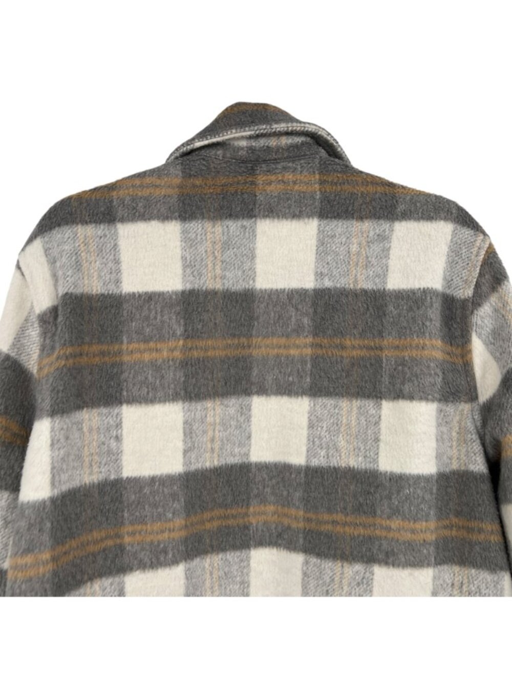 Blanknyc Plaid Shacket Jacket Gray Tan White Large Fleece Oversized Shirt Coat - Picture 6 of 14